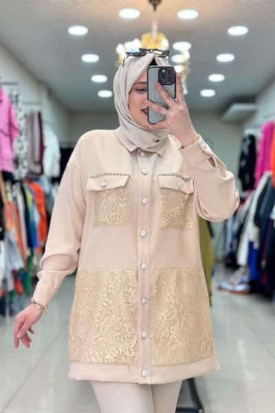 2059 GÜPÜRLÜ GÖMLEK Bej