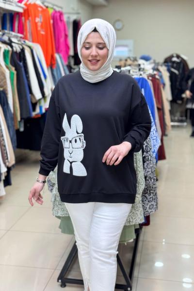 20624 TAVŞAN DETAYLI TUNİK Siyah