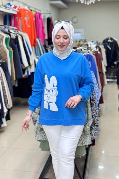 20624 TAVŞAN DETAYLI TUNİK Mavi