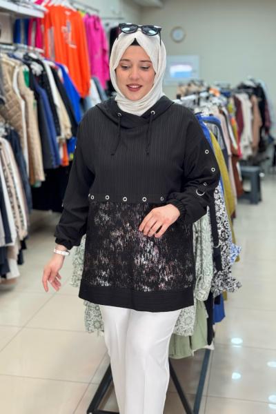 2066 YALDIZ VE HALKALI SWEAT Siyah