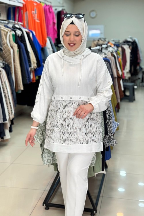 2066 YALDIZ VE HALKALI SWEAT Beyaz