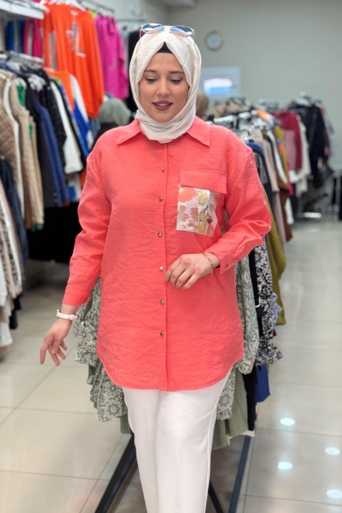 2069 ARKASI ÇİÇEKDESENLİ GÖMLEK  Yavru Ağzı