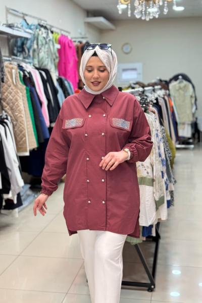 2070 COTTON CEBİ TAŞLI GÖMLEK Bordo