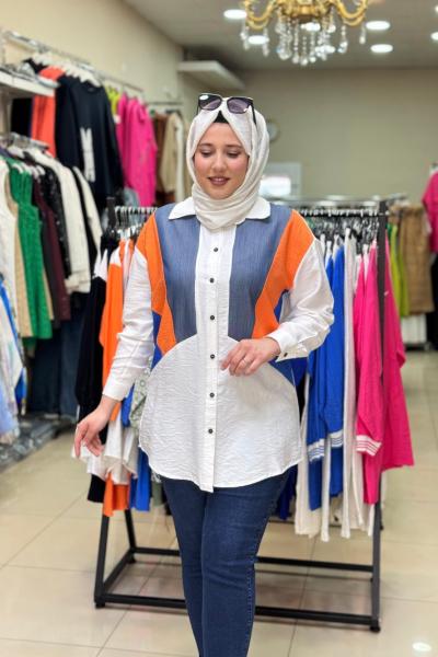 2078 ŞERİT RENKLİ GÖMLEK  Turuncu