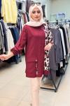 2101 Kapşonlu Desenli Tunik Bordo