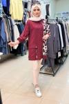2101 Kapşonlu Desenli Tunik Bordo