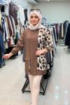2101 Kapşonlu Desenli Tunik Kahverengi