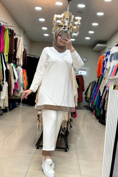 2108 Pureva Modal Takım Beyaz  Krem