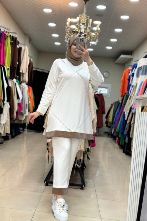 2108 Pureva Modal Takım Beyaz  Krem