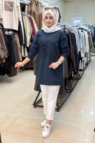2123 Önü Desenli Sweatshirt Lacivert