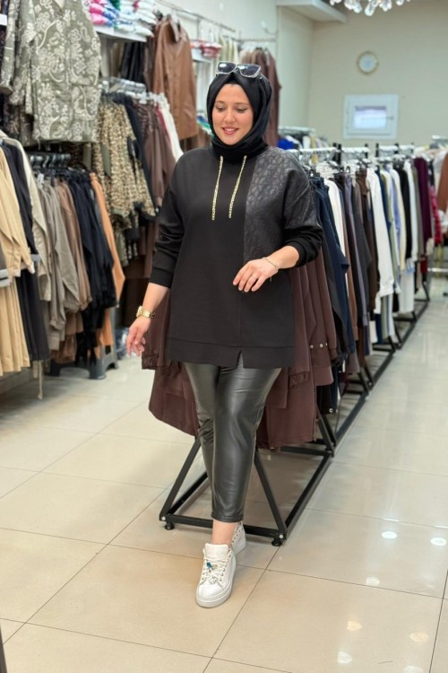 2133 ÇİÇEK BASKILI SWEAT Siyah