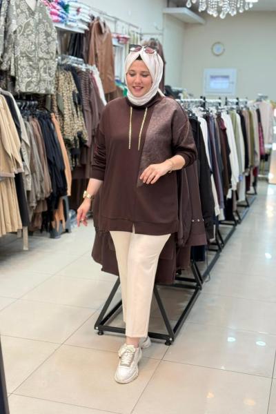 2133 ÇİÇEK BASKILI SWEAT Kahverengi