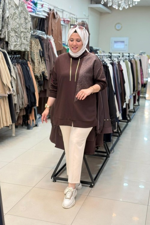 2133 ÇİÇEK BASKILI SWEAT Kahverengi