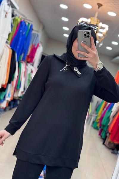 2178 PUREVA YAKA TAŞLI TAKIM Siyah