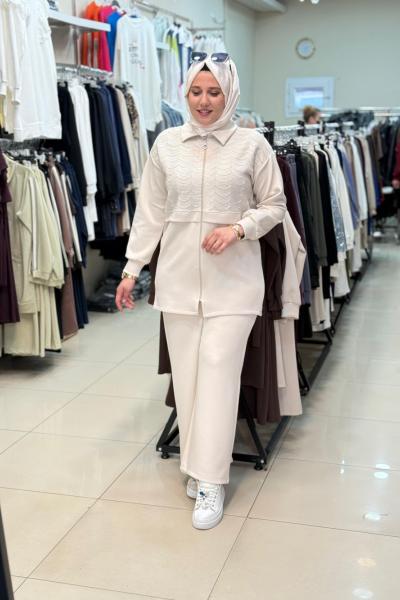 2196 PUL NAKIŞ İŞLEMELİ TAKIM Bej