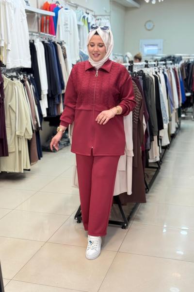 2196 PUL NAKIŞ İŞLEMELİ TAKIM Bordo