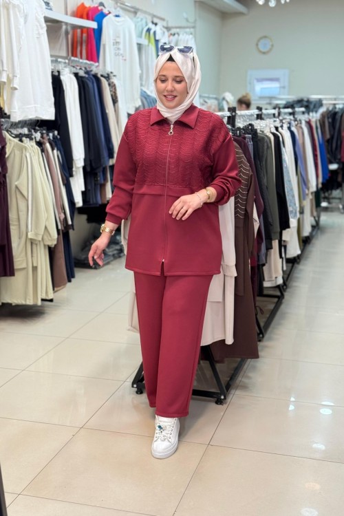 2196 PUL NAKIŞ İŞLEMELİ TAKIM Bordo