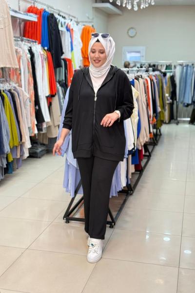 2319 KAPŞONLU ÖNÜ FERMUARLI TAKIM Siyah