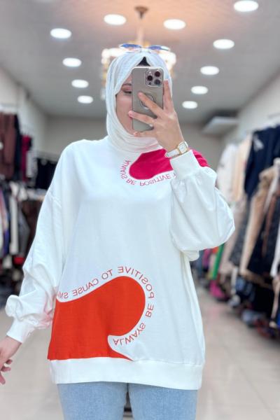 270023 LEVİDOR YAZI NAKIŞLI SWEAT Turuncu