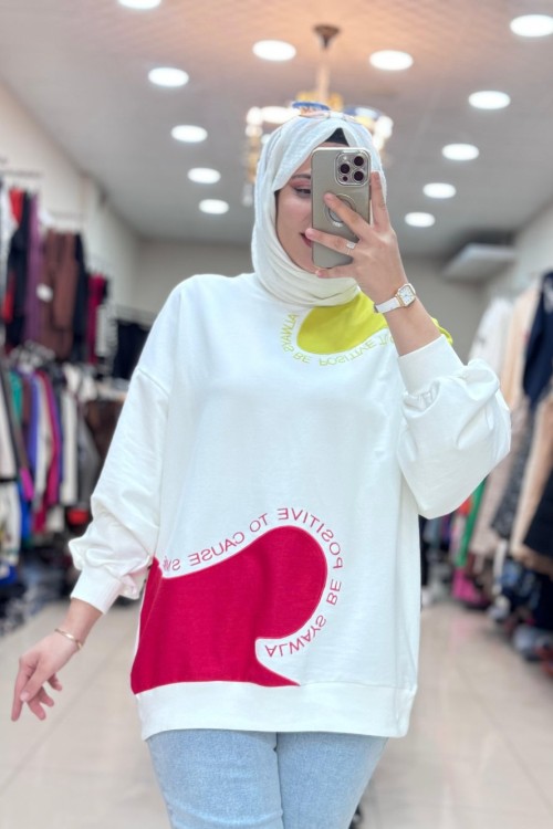 270023 LEVİDOR YAZI NAKIŞLI SWEAT Fıstık Yeşili