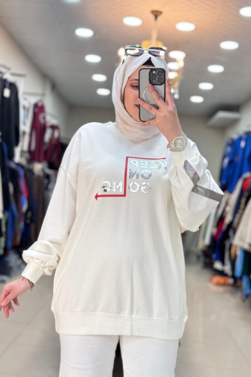 270041 KEEP YAZILI  SWEAT Ekru