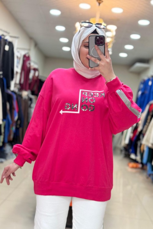 270041 KEEP YAZILI  SWEAT Fuşya