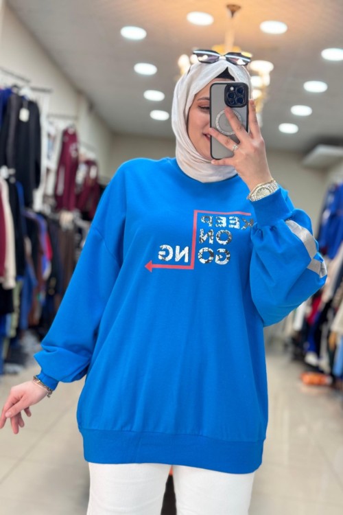 270041 KEEP YAZILI  SWEAT Saks Mavisi