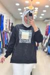 270106 DAMLA DESENLİ SWEAT Siyah