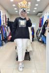 270106 DAMLA DESENLİ SWEAT Siyah