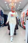 270107 LEVİDOR RENKLİ BASKILI SWEAT Bej