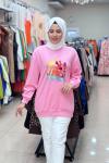 270107 LEVİDOR RENKLİ BASKILI SWEAT Pembe