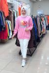 270107 LEVİDOR RENKLİ BASKILI SWEAT Pembe