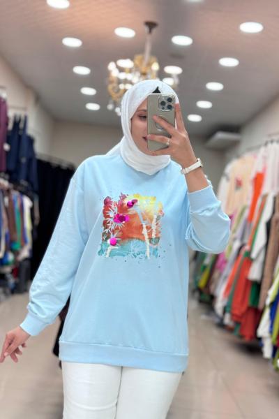 270107 LEVİDOR RENKLİ BASKILI SWEAT Bebe Mavisi
