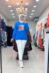 270107 LEVİDOR RENKLİ BASKILI SWEAT Saks Mavisi