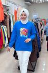 270107 LEVİDOR RENKLİ BASKILI SWEAT Saks Mavisi