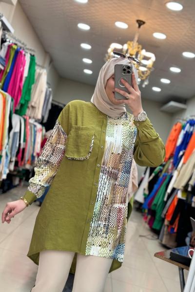 2752 Kol Ve Yanı Detaylı Gömlek Yeşil Yeşil