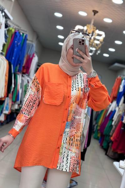 2752 Kol Ve Yanı Detaylı Gömlek Turuncu Turuncu