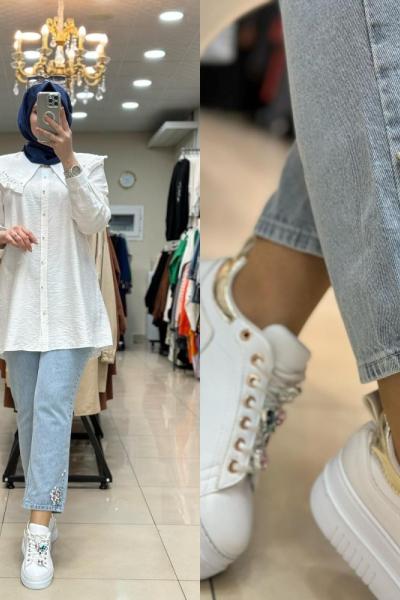 2811 Puane Pembe Taşlı Pantolon BUZ MAVİ