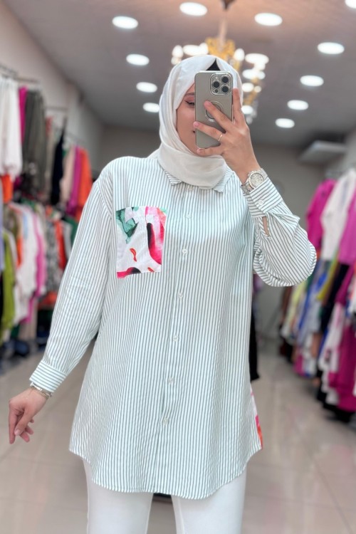 2854 Arkası Desenli Gömlek Yeşil