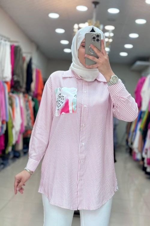 2854 Arkası Desenli Gömlek Pembe