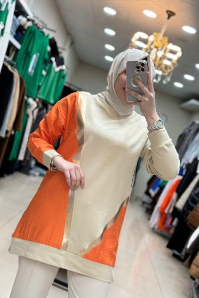 2901 Keten Detaylı Tunik Bej Bej