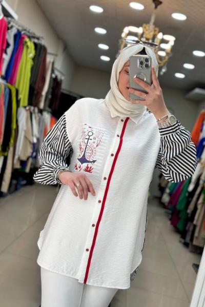 2926 Arkası Çizgili  Fenerli Tunik Siyah  Siyah