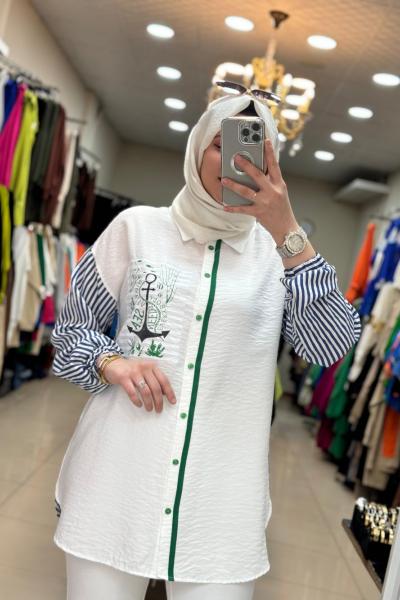 2926 Arkası Çizgili  Fenerli Tunik Mavi Mavi