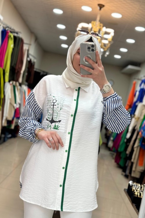 2926 Arkası Çizgili  Fenerli Tunik Mavi Mavi