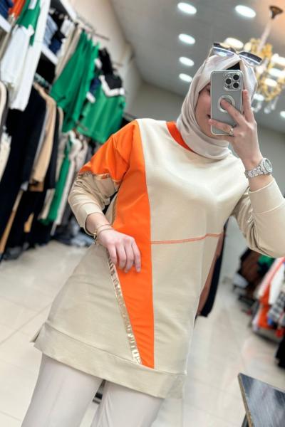 2934 Turuncu Üçgen Çizgili Tunik  Turuncu
