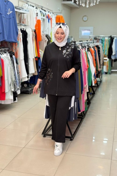 2935 PUL DETAYLI FERMUARLI TAKIM Siyah