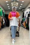 2936 Kapşonlu Fuşya-Turuncu Sweat Turuncu