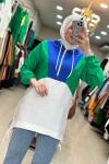 2936 Kapşonlu Mavi-Yeşil Sweat Yeşil