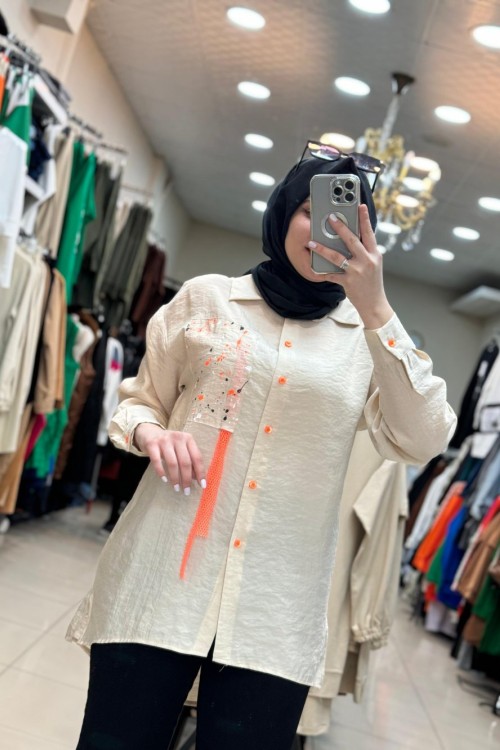 2939 Fileli Tunik Taş  Taş Rengi