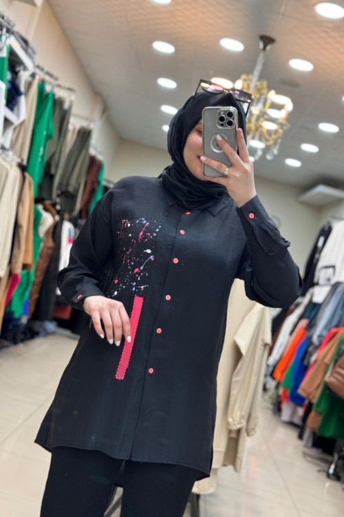 2939 Fileli Tunik Siyah  Siyah